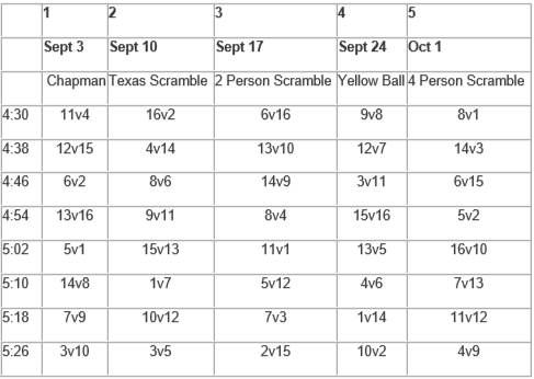 Fall League Schedule