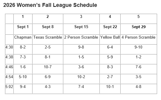 2026 womens fall league schedule